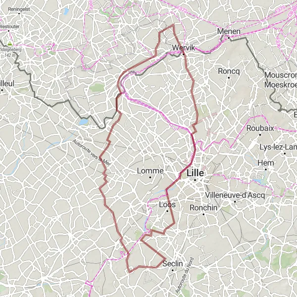 Map miniature of "Beaucamps-Ligny Gravel Adventure" cycling inspiration in Nord-Pas de Calais, France. Generated by Tarmacs.app cycling route planner