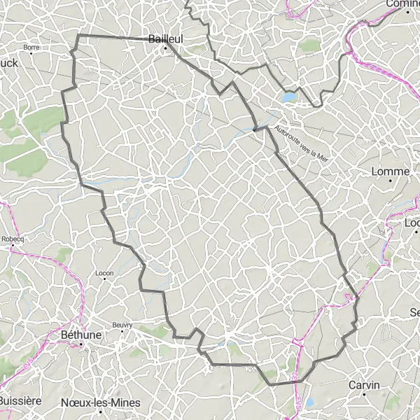 Map miniature of "The Mining Heritage Tour" cycling inspiration in Nord-Pas de Calais, France. Generated by Tarmacs.app cycling route planner