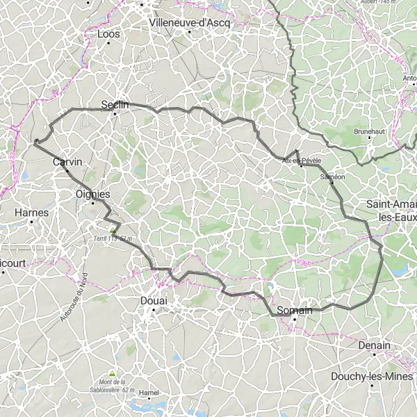 Map miniature of "Countryside Escape" cycling inspiration in Nord-Pas de Calais, France. Generated by Tarmacs.app cycling route planner