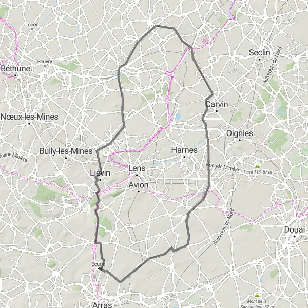 Map miniature of "The Heritage Trail" cycling inspiration in Nord-Pas de Calais, France. Generated by Tarmacs.app cycling route planner