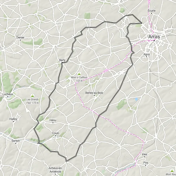 Miniature de la carte de l'inspiration cycliste "Route historique de la Sèche Épée" dans la Nord-Pas de Calais, France. Générée par le planificateur d'itinéraire cycliste Tarmacs.app