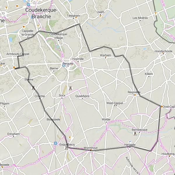 Miniature de la carte de l'inspiration cycliste "La Boucle des Villages Pittoresques" dans la Nord-Pas de Calais, France. Générée par le planificateur d'itinéraire cycliste Tarmacs.app