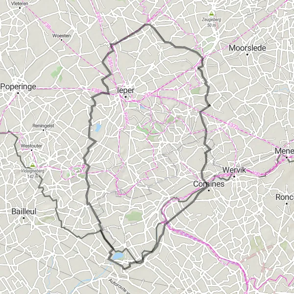 Map miniature of "Armentières to Kemmel Road Ride" cycling inspiration in Nord-Pas de Calais, France. Generated by Tarmacs.app cycling route planner