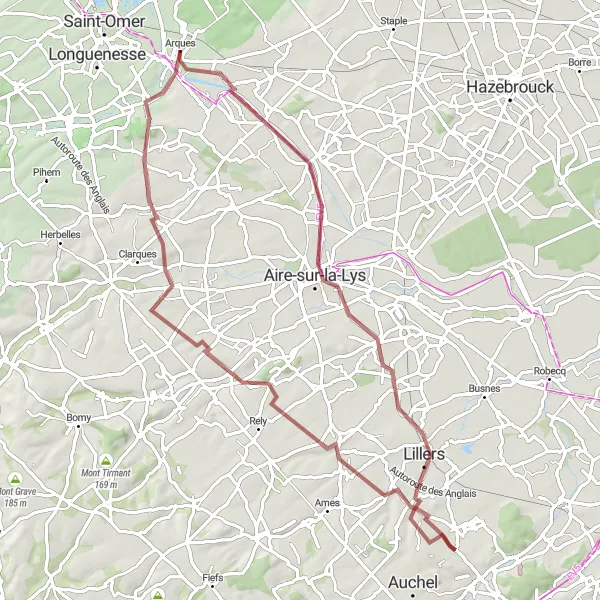 Miniature de la carte de l'inspiration cycliste "Boucle de Blaringhem" dans la Nord-Pas de Calais, France. Générée par le planificateur d'itinéraire cycliste Tarmacs.app