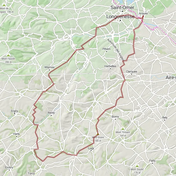 Miniature de la carte de l'inspiration cycliste "La Boucle de Thérouanne" dans la Nord-Pas de Calais, France. Générée par le planificateur d'itinéraire cycliste Tarmacs.app