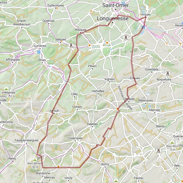 Miniature de la carte de l'inspiration cycliste "Circuit de Blendecques et Monts" dans la Nord-Pas de Calais, France. Générée par le planificateur d'itinéraire cycliste Tarmacs.app