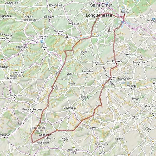 Miniature de la carte de l'inspiration cycliste "Circuit des Monts du Nord" dans la Nord-Pas de Calais, France. Générée par le planificateur d'itinéraire cycliste Tarmacs.app