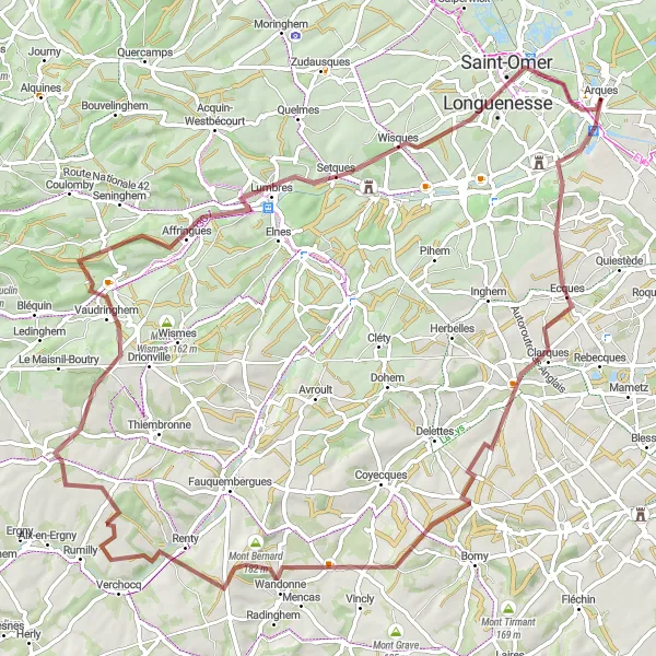 Miniature de la carte de l'inspiration cycliste "Le Circuit de Longuenesse" dans la Nord-Pas de Calais, France. Générée par le planificateur d'itinéraire cycliste Tarmacs.app