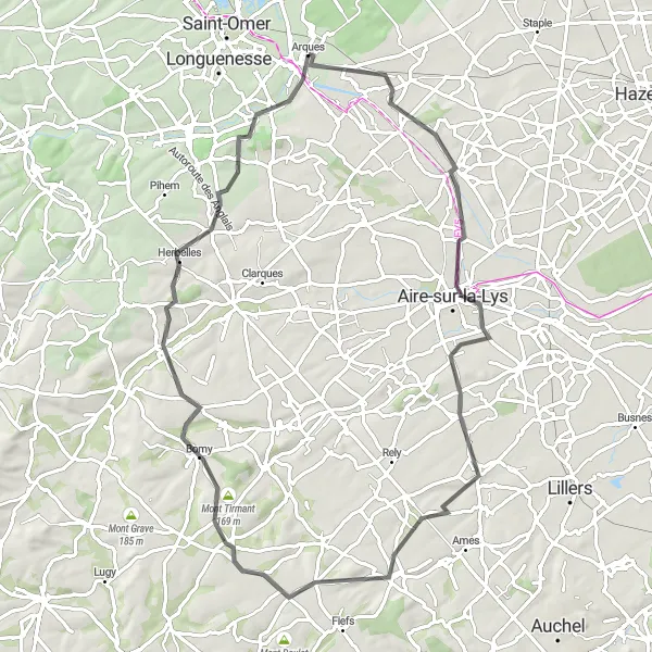Miniature de la carte de l'inspiration cycliste "La Route de Blendecques" dans la Nord-Pas de Calais, France. Générée par le planificateur d'itinéraire cycliste Tarmacs.app