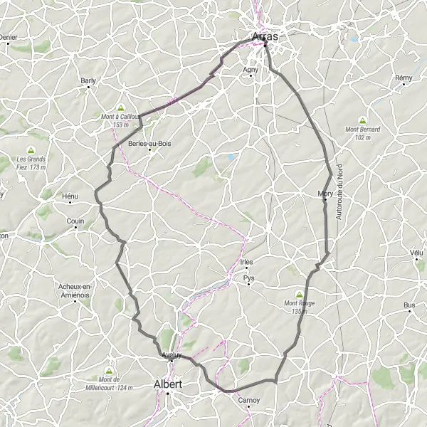 Map miniature of "Scenic Road Adventure" cycling inspiration in Nord-Pas de Calais, France. Generated by Tarmacs.app cycling route planner