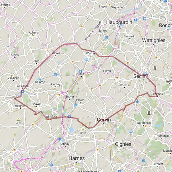 Map miniature of "The Auchy-les-Mines Loop" cycling inspiration in Nord-Pas de Calais, France. Generated by Tarmacs.app cycling route planner