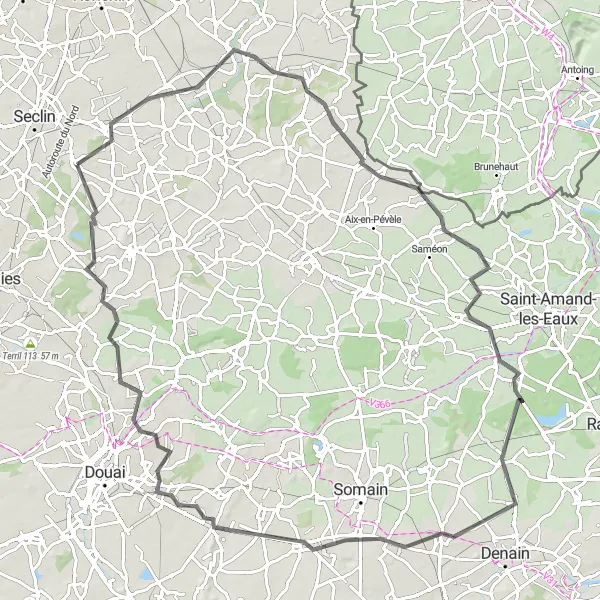 Map miniature of "The Battle of Bouvines Route" cycling inspiration in Nord-Pas de Calais, France. Generated by Tarmacs.app cycling route planner