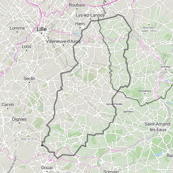 Map miniature of "Chateau and Countryside" cycling inspiration in Nord-Pas de Calais, France. Generated by Tarmacs.app cycling route planner