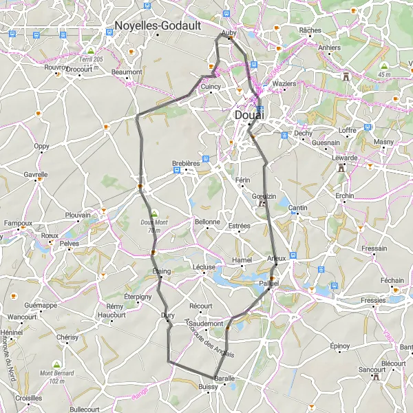 Miniature de la carte de l'inspiration cycliste "Tour Gœulzin-Flers-en-Escrebieux" dans la Nord-Pas de Calais, France. Générée par le planificateur d'itinéraire cycliste Tarmacs.app