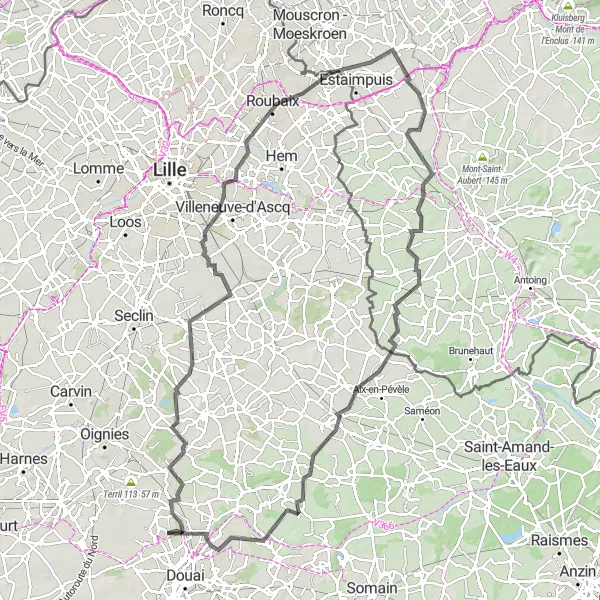 Map miniature of "The Mines and Mills Route" cycling inspiration in Nord-Pas de Calais, France. Generated by Tarmacs.app cycling route planner