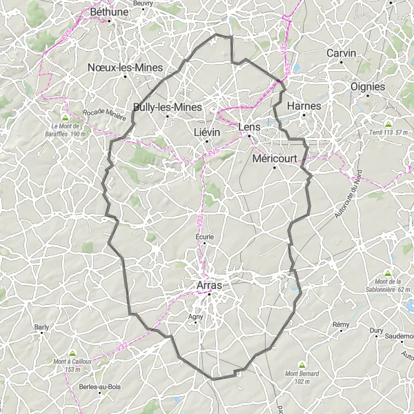 Map miniature of "The Hulluch Challenge" cycling inspiration in Nord-Pas de Calais, France. Generated by Tarmacs.app cycling route planner