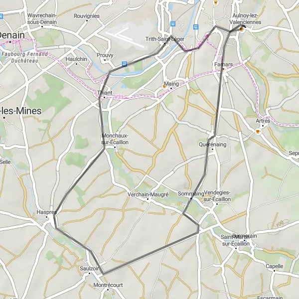 Map miniature of "Famars Loop" cycling inspiration in Nord-Pas de Calais, France. Generated by Tarmacs.app cycling route planner