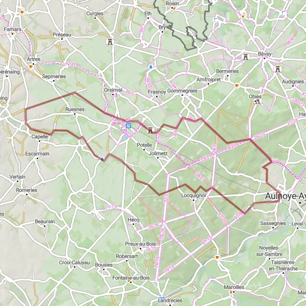 Map miniature of "The Gravel Adventure" cycling inspiration in Nord-Pas de Calais, France. Generated by Tarmacs.app cycling route planner