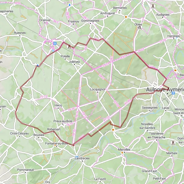 Map miniature of "Berlaimont and Château de Potelle Gravel Ride" cycling inspiration in Nord-Pas de Calais, France. Generated by Tarmacs.app cycling route planner