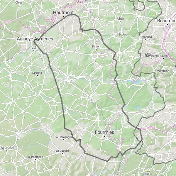 Map miniature of "Bachant and Étrœungt Road Challenge" cycling inspiration in Nord-Pas de Calais, France. Generated by Tarmacs.app cycling route planner