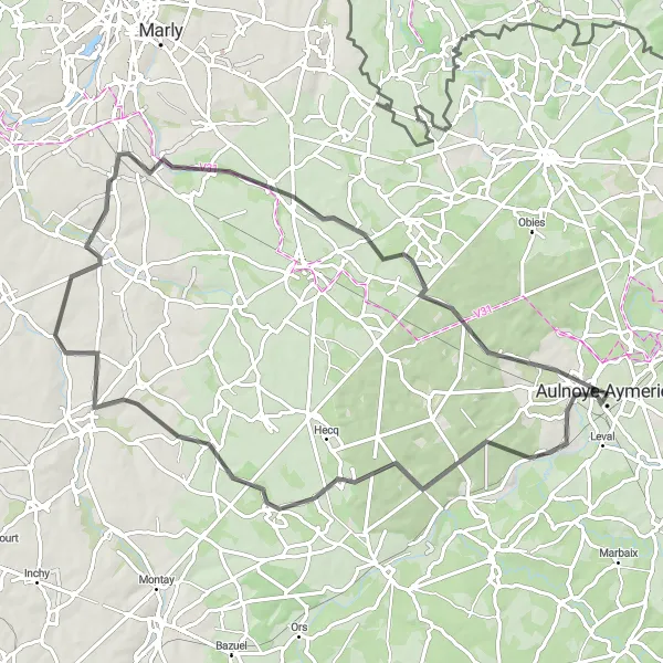 Map miniature of "The Scenic Serenity" cycling inspiration in Nord-Pas de Calais, France. Generated by Tarmacs.app cycling route planner