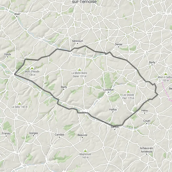 Map miniature of "Charming Countryside Road Trip" cycling inspiration in Nord-Pas de Calais, France. Generated by Tarmacs.app cycling route planner