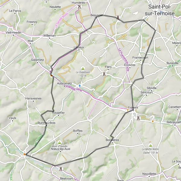 Map miniature of "Historic Road Cycling Route" cycling inspiration in Nord-Pas de Calais, France. Generated by Tarmacs.app cycling route planner