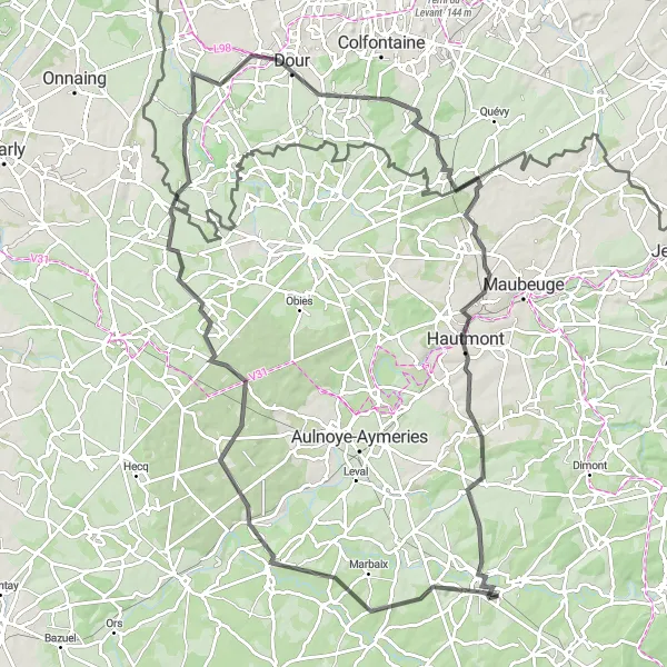 Map miniature of "Hilaire Helpe Adventure" cycling inspiration in Nord-Pas de Calais, France. Generated by Tarmacs.app cycling route planner