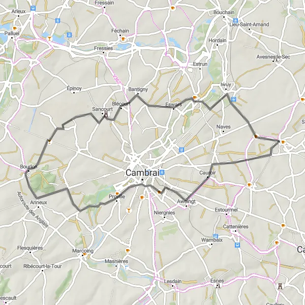 Map miniature of "Nordic Adventure" cycling inspiration in Nord-Pas de Calais, France. Generated by Tarmacs.app cycling route planner