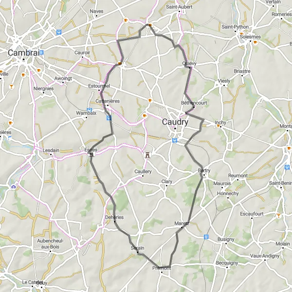 Map miniature of "Countryside Retreat" cycling inspiration in Nord-Pas de Calais, France. Generated by Tarmacs.app cycling route planner