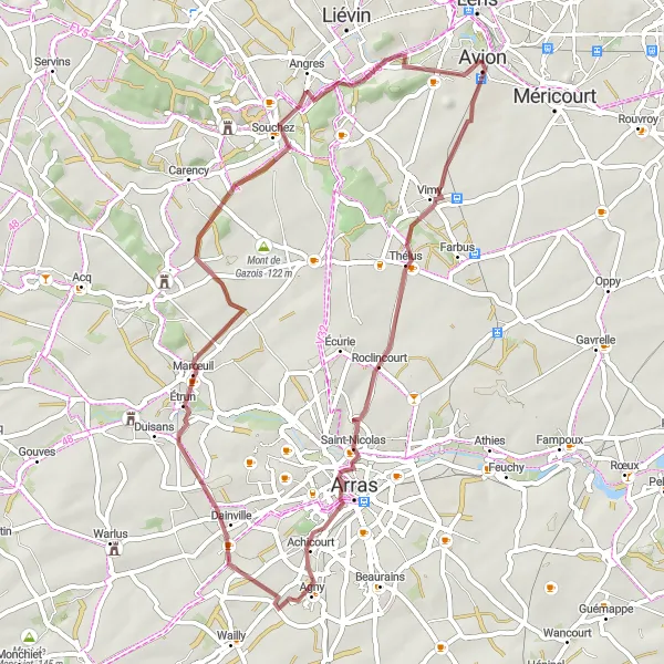 Map miniature of "Charming Gravel Exploration" cycling inspiration in Nord-Pas de Calais, France. Generated by Tarmacs.app cycling route planner