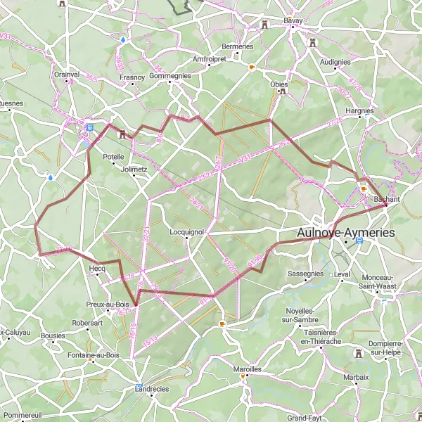 Map miniature of "The Hecq Gravel Loop" cycling inspiration in Nord-Pas de Calais, France. Generated by Tarmacs.app cycling route planner
