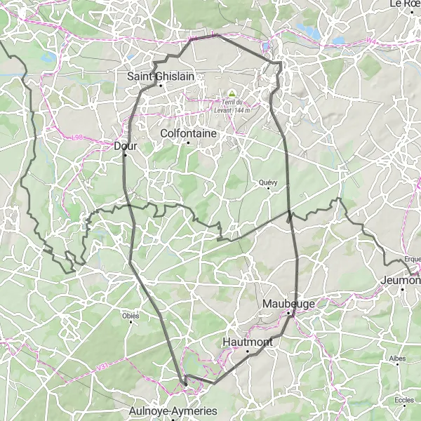 Map miniature of "The Route of Historical Landmarks" cycling inspiration in Nord-Pas de Calais, France. Generated by Tarmacs.app cycling route planner