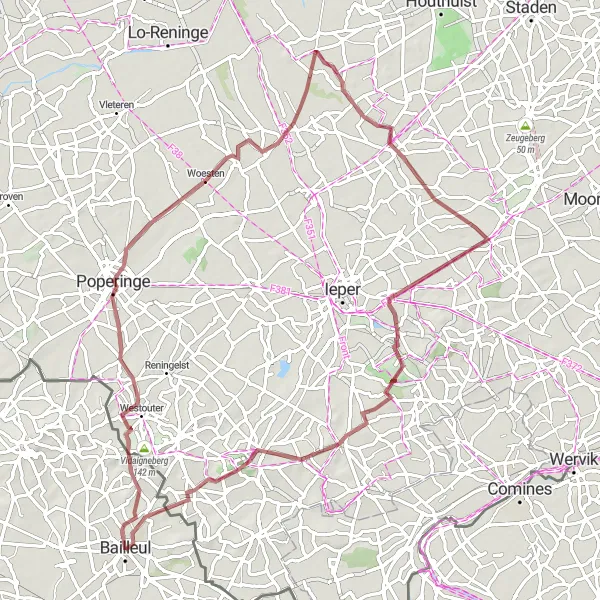 Miniature de la carte de l'inspiration cycliste "Parcours de Gravel Mont Noir" dans la Nord-Pas de Calais, France. Générée par le planificateur d'itinéraire cycliste Tarmacs.app