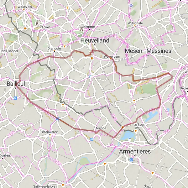 Map miniature of "Charming Gravel Pathways" cycling inspiration in Nord-Pas de Calais, France. Generated by Tarmacs.app cycling route planner