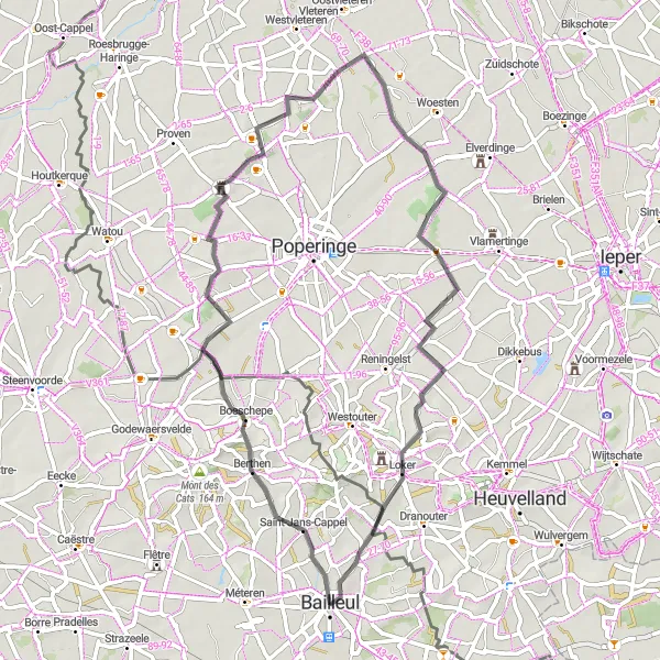 Miniature de la carte de l'inspiration cycliste "Itinéraire Routier de Berthen à Loker" dans la Nord-Pas de Calais, France. Générée par le planificateur d'itinéraire cycliste Tarmacs.app