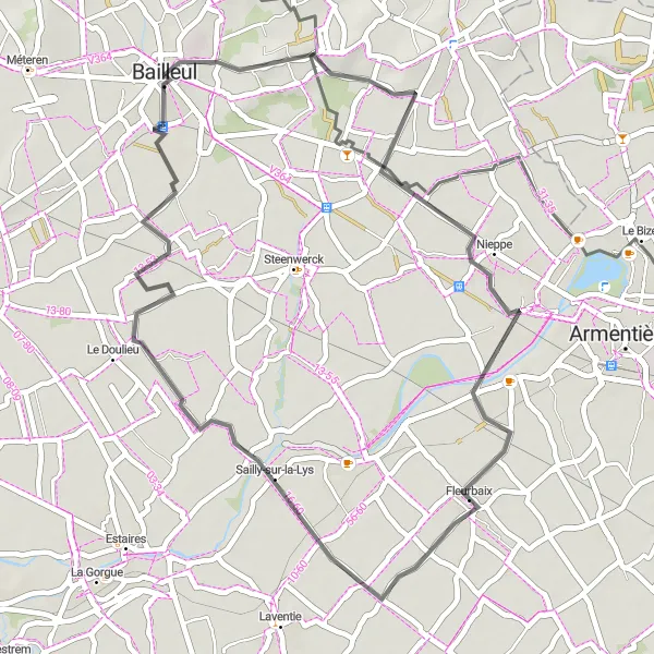 Miniature de la carte de l'inspiration cycliste "Ravensberg - Le Doulieu Cycling Route" dans la Nord-Pas de Calais, France. Générée par le planificateur d'itinéraire cycliste Tarmacs.app