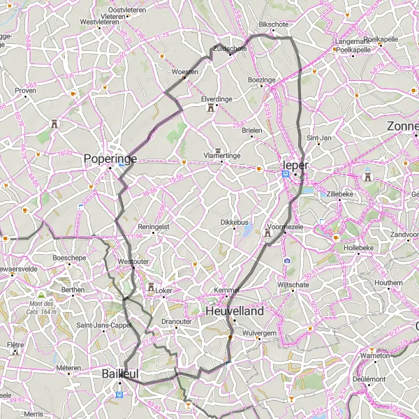 Map miniature of "The Northwestern Loop" cycling inspiration in Nord-Pas de Calais, France. Generated by Tarmacs.app cycling route planner