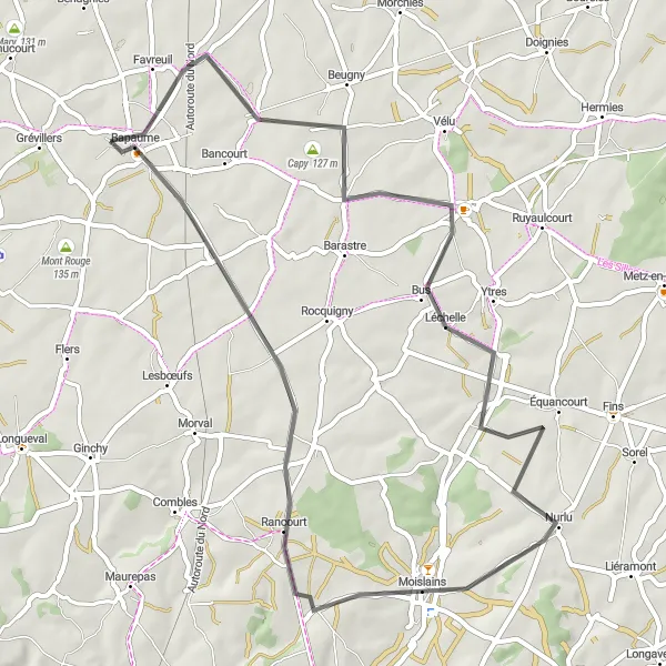 Map miniature of "The Hamlets and Fields" cycling inspiration in Nord-Pas de Calais, France. Generated by Tarmacs.app cycling route planner