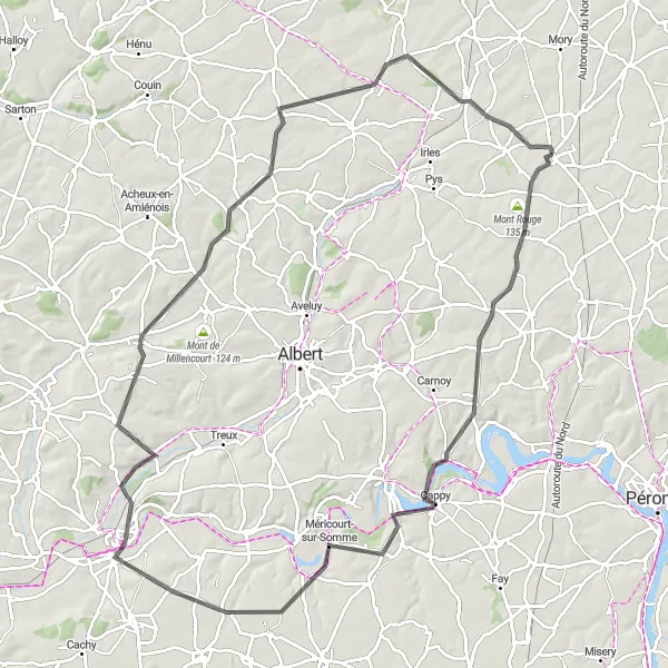 Map miniature of "The Road Adventure" cycling inspiration in Nord-Pas de Calais, France. Generated by Tarmacs.app cycling route planner