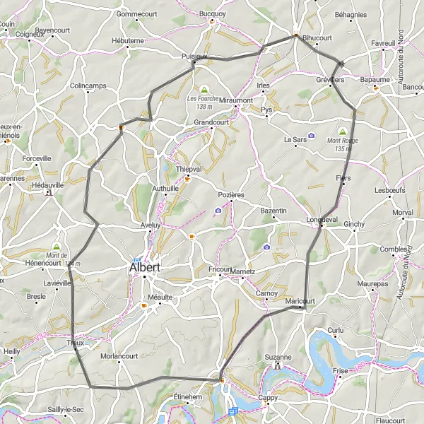 Map miniature of "The Somme Valley Ride" cycling inspiration in Nord-Pas de Calais, France. Generated by Tarmacs.app cycling route planner