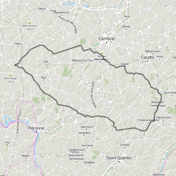 Map miniature of "The Ultimate Road Challenge" cycling inspiration in Nord-Pas de Calais, France. Generated by Tarmacs.app cycling route planner