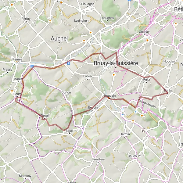 Miniature de la carte de l'inspiration cycliste "Parcours nature autour de Barlin" dans la Nord-Pas de Calais, France. Générée par le planificateur d'itinéraire cycliste Tarmacs.app