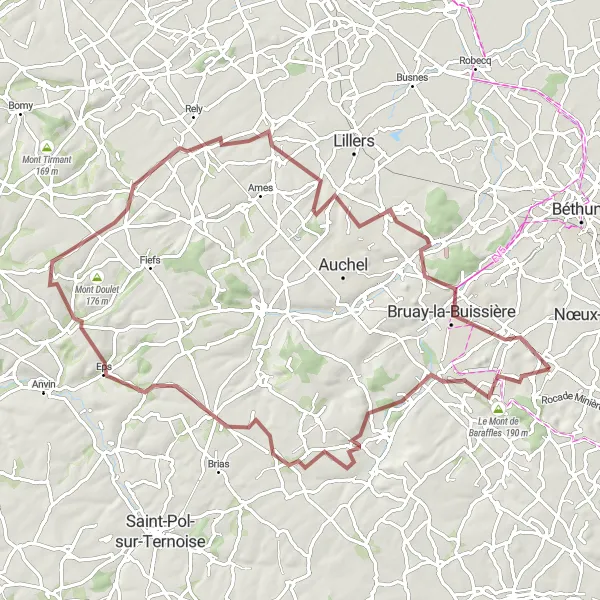 Miniature de la carte de l'inspiration cycliste "Le Tour des Terrils de Barlin" dans la Nord-Pas de Calais, France. Générée par le planificateur d'itinéraire cycliste Tarmacs.app
