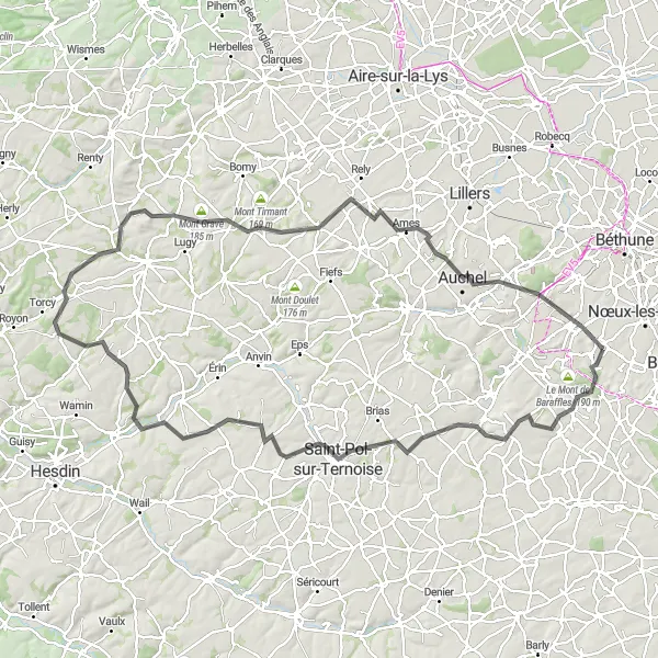 Miniature de la carte de l'inspiration cycliste "Tour de l'Ancienne Mine: Barlin - Barlin" dans la Nord-Pas de Calais, France. Générée par le planificateur d'itinéraire cycliste Tarmacs.app