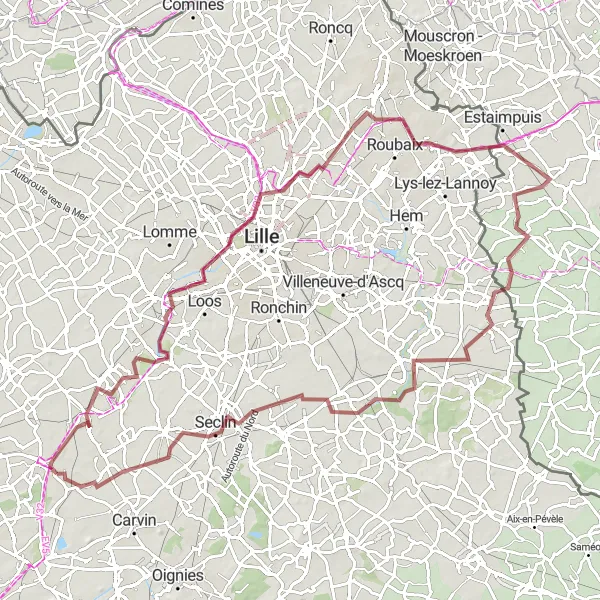 Map miniature of "Gravel Adventure from Bauvin to Provin" cycling inspiration in Nord-Pas de Calais, France. Generated by Tarmacs.app cycling route planner