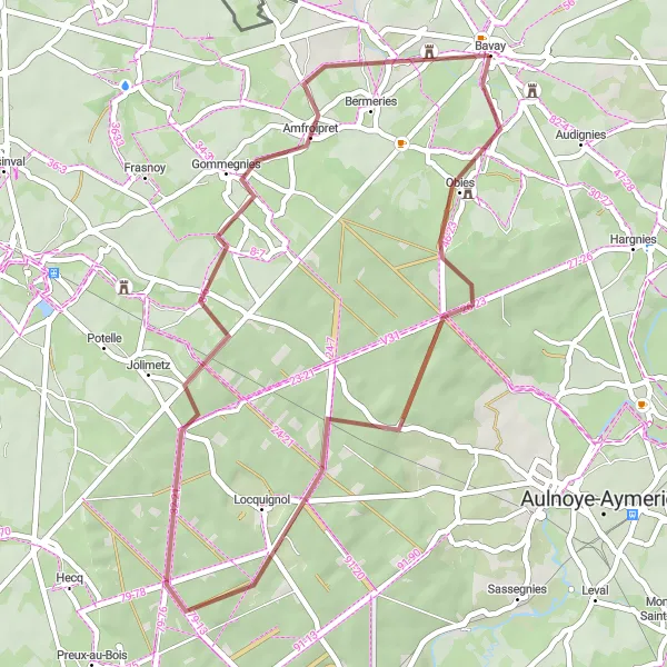 Miniature de la carte de l'inspiration cycliste "Chemin des Vestiges Romains" dans la Nord-Pas de Calais, France. Générée par le planificateur d'itinéraire cycliste Tarmacs.app