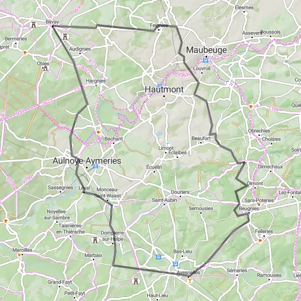 Miniature de la carte de l'inspiration cycliste "Boucle Champêtre" dans la Nord-Pas de Calais, France. Générée par le planificateur d'itinéraire cycliste Tarmacs.app