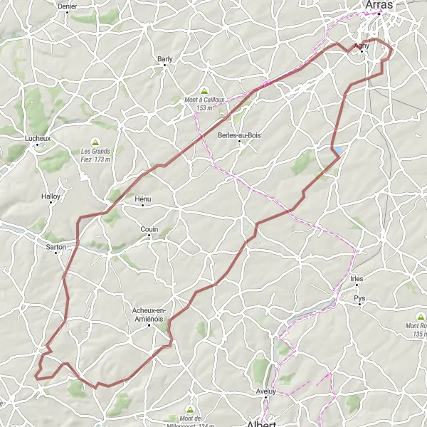 Map miniature of "Beaurains Epic Gravel Journey" cycling inspiration in Nord-Pas de Calais, France. Generated by Tarmacs.app cycling route planner