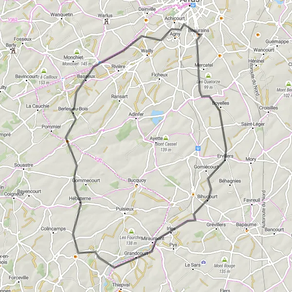 Miniature de la carte de l'inspiration cycliste "Tour du Nord-Pas de Calais" dans la Nord-Pas de Calais, France. Générée par le planificateur d'itinéraire cycliste Tarmacs.app